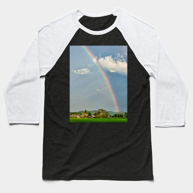 Rainbow over Ricefields, Philippines Baseball T-Shirt by Upbeat Traveler